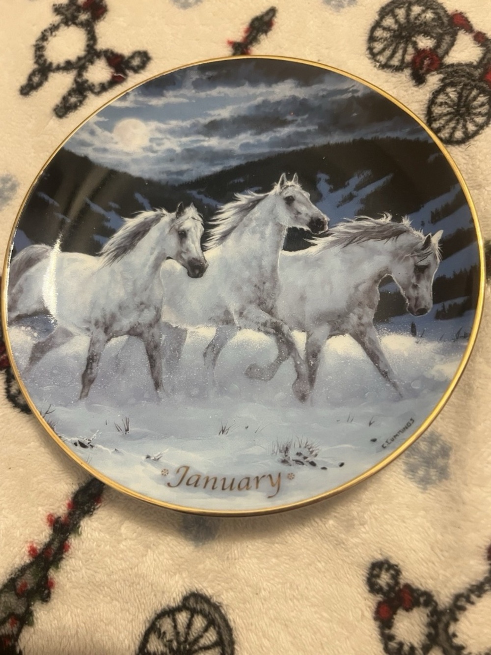 Danbury Mint Horses For All Seasons January Month Calendar Plate Cummings